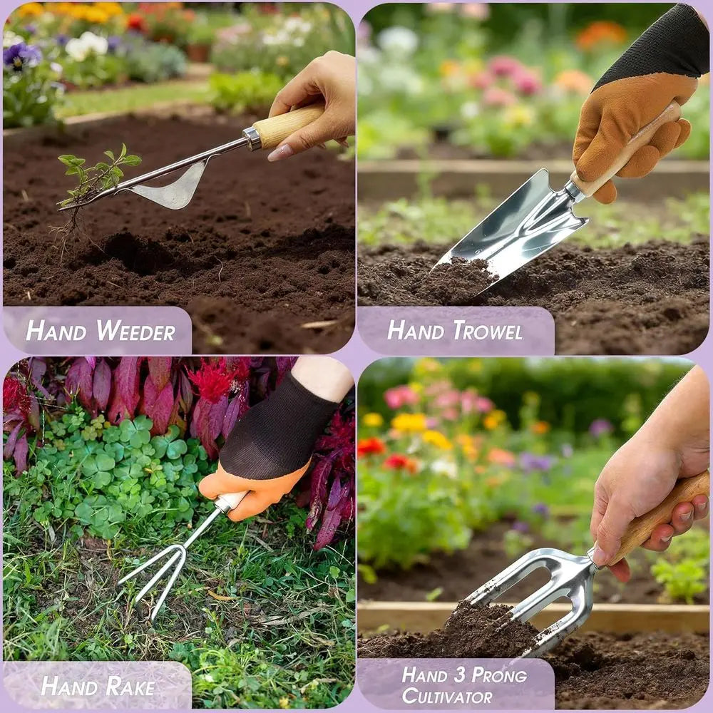 Garden Tool Set, 10 PCS Gardening Essentials, Stainless Steel Hand Tools with Tote Bag, Well-Designed Gardening Supplies Kit for