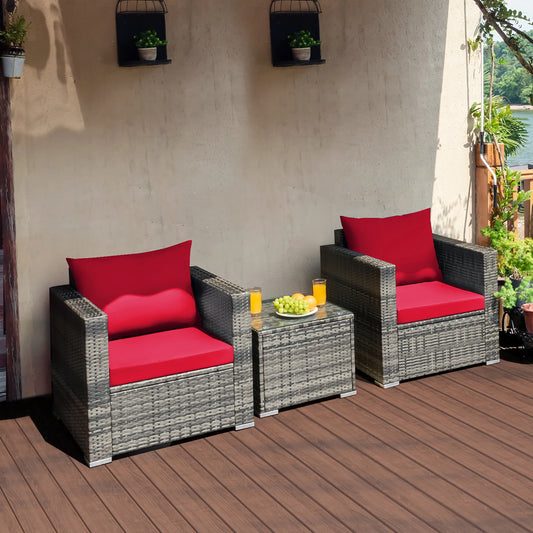 HOMASIS 3-Piece Patio Rattan Bistro Set Cushioned Sofa Table