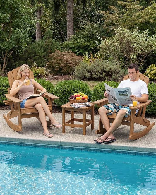 Folding Adirondack Rocking Chair with Retractable Ottoman & Cup Holder Patio Porch Lawn Outdoor Brown Set of 4, Custom
