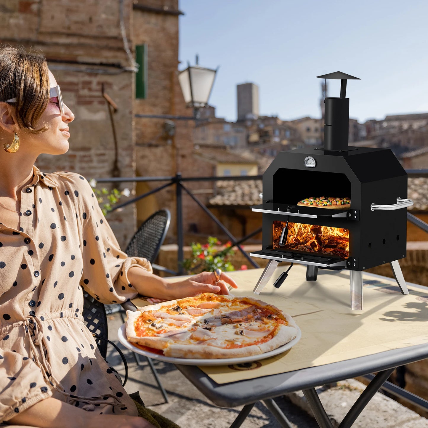 Outdoor Wood Fired Pizza Oven With 2 Layer Stone Rack