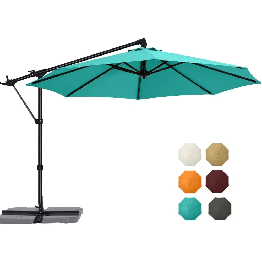 Cantilever Patio Umbrella With Base Stand and Offset Hanging, 360 Rotation Tilt