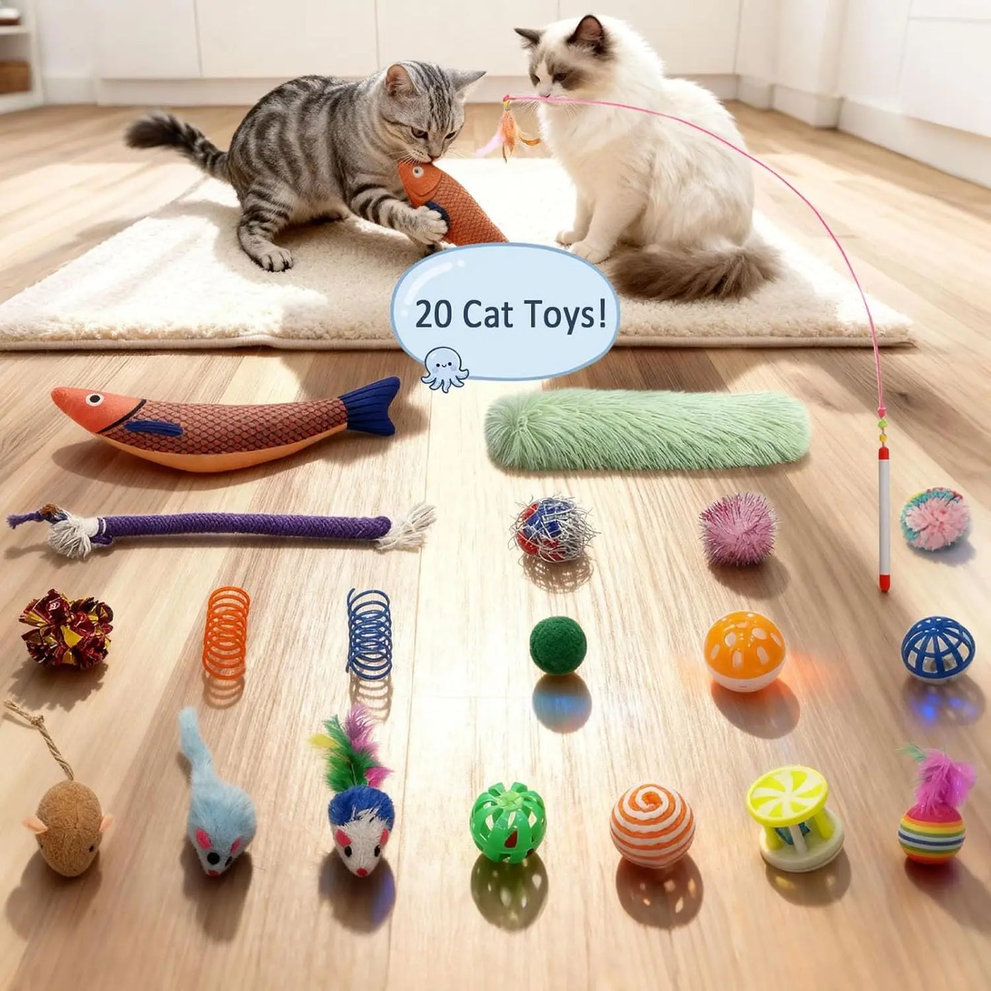 PETRAVEL Cat Tunnel Bed Octopus Shaped Cave With 20 Toys