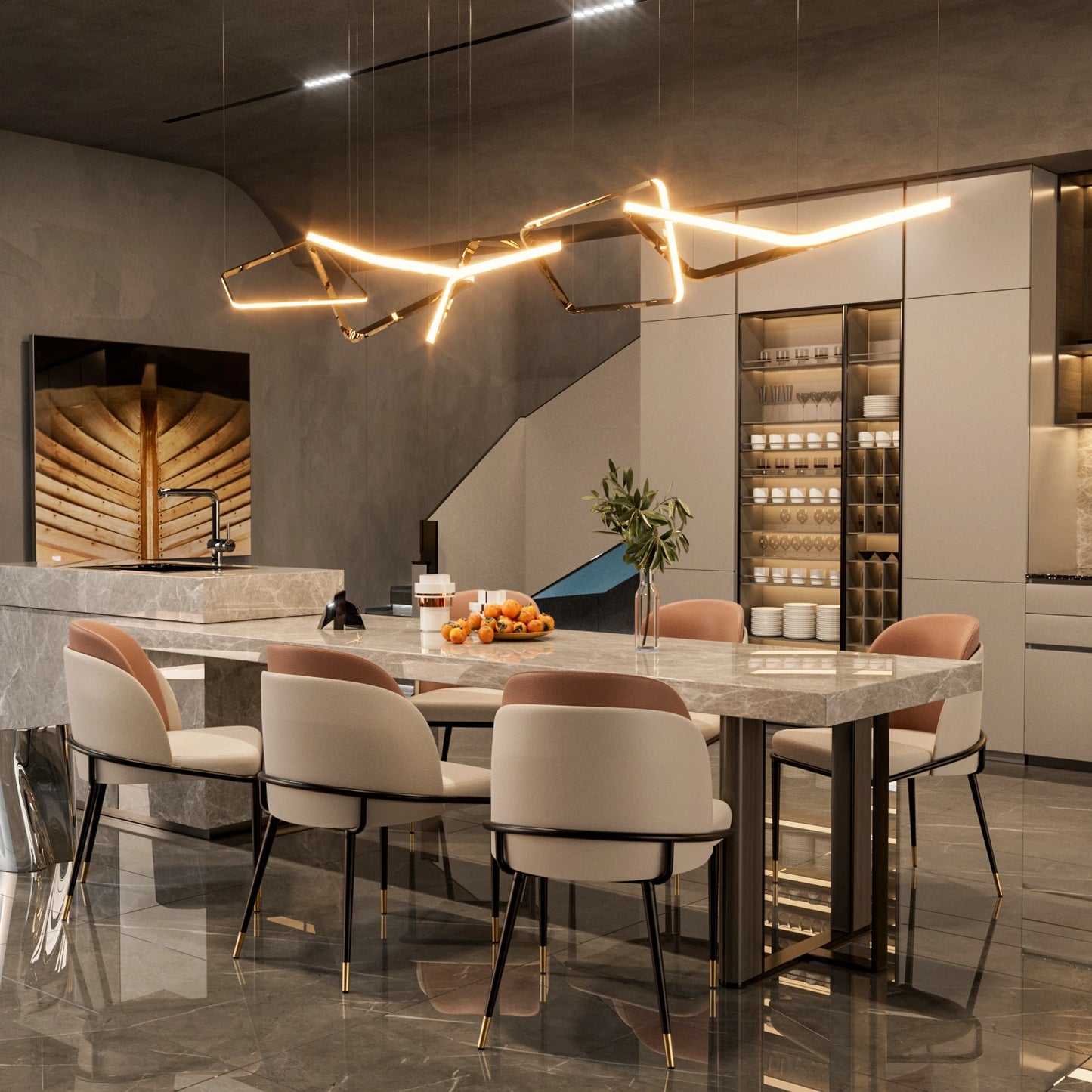 Two Faux Leather Upholstered Dining Chairs With Modern Wood Back