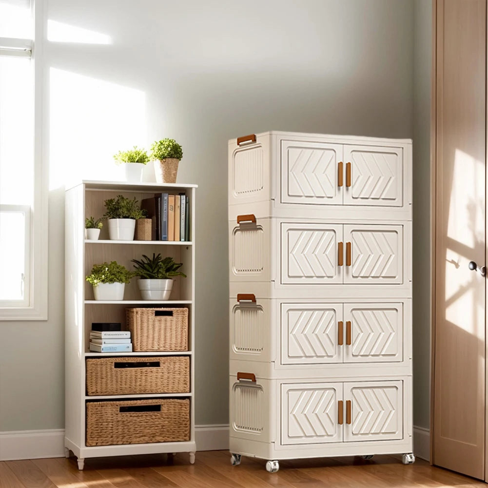 APWIKOGER 4 Tier Foldable Storage Bins With Doors And Wheels