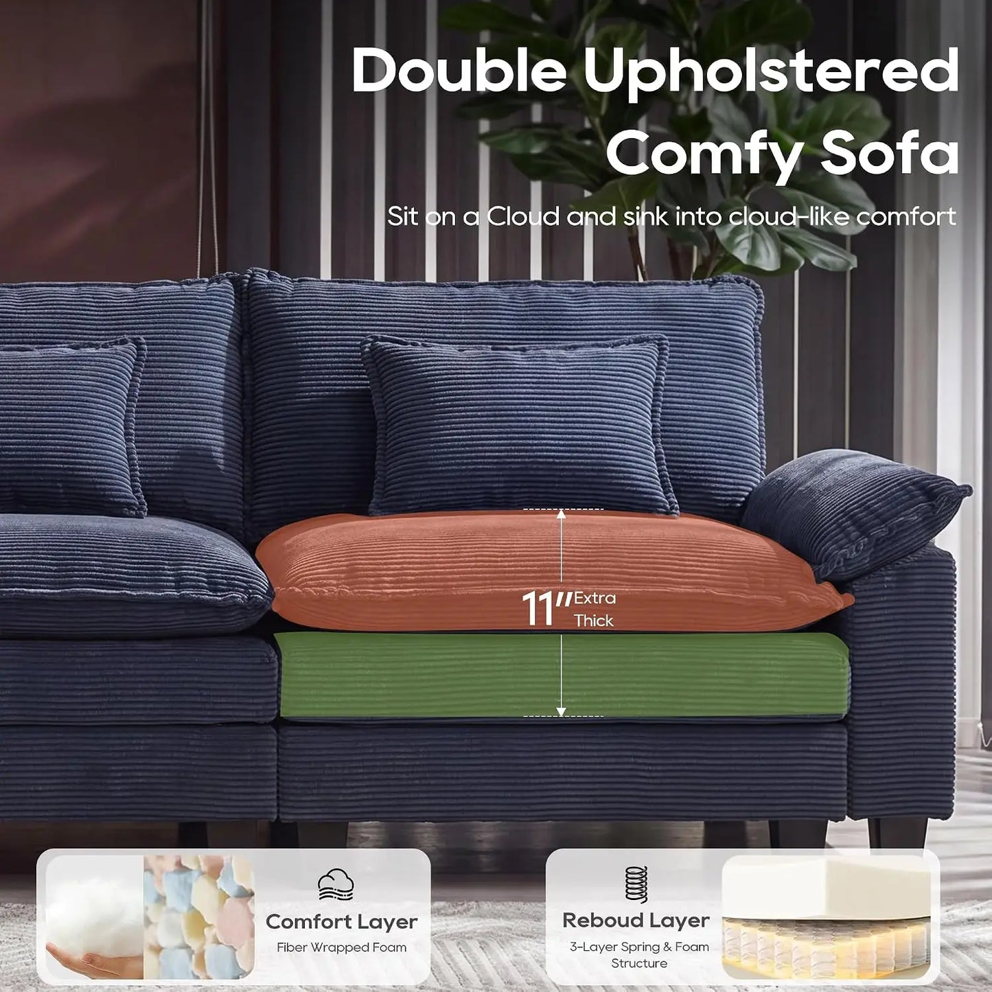 Oversized Modular L-Shaped Cloud Couch With Ottoman And Pillows