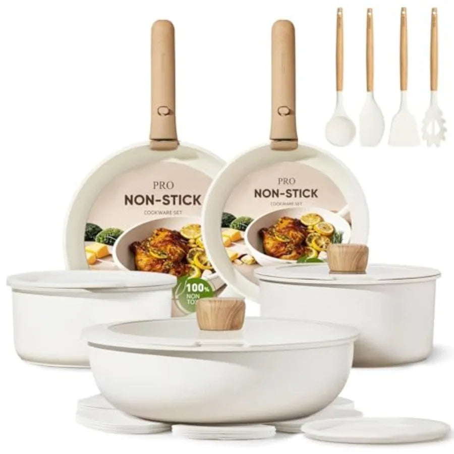 Ceramic Cookware Set Nonstick With Detachable Handle Induction Oven Safe