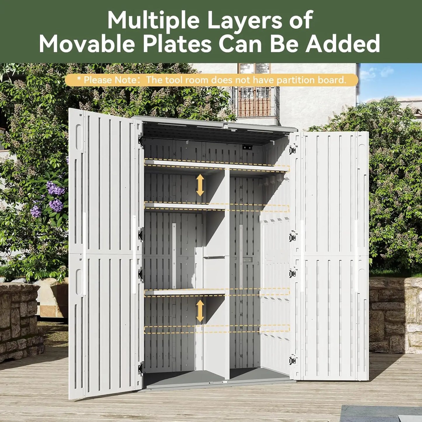Vertical Outdoor Storage Shed Waterproof Cabinet With Floor For Garage Garden