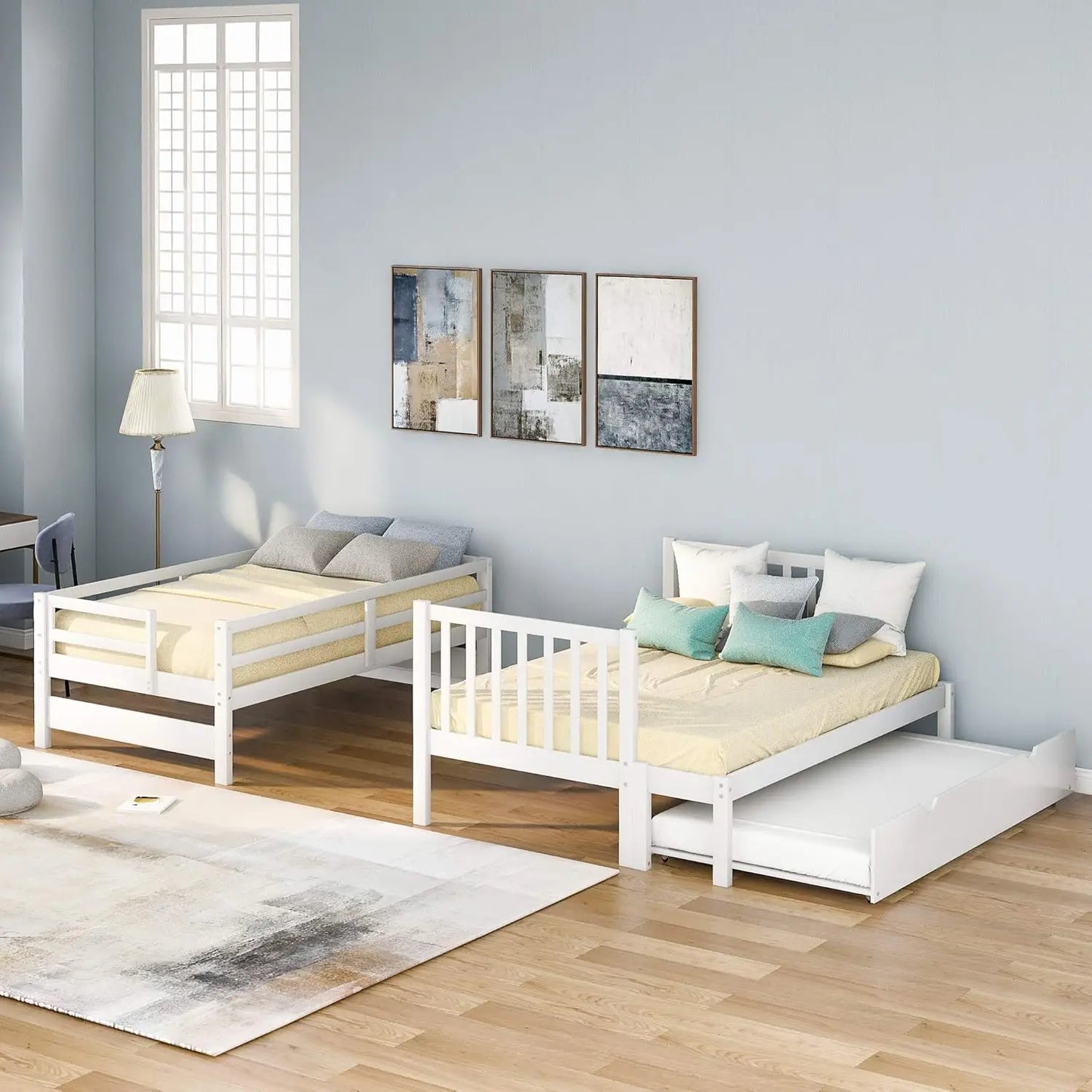 Twin Over Full Bunk Bed With Trundle Convertible Wood Bed