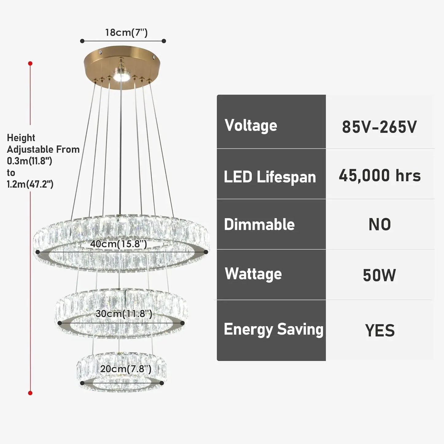 FRIXCHUR Modern LED Ring Crystal Ceiling Light Pendant Fixture
