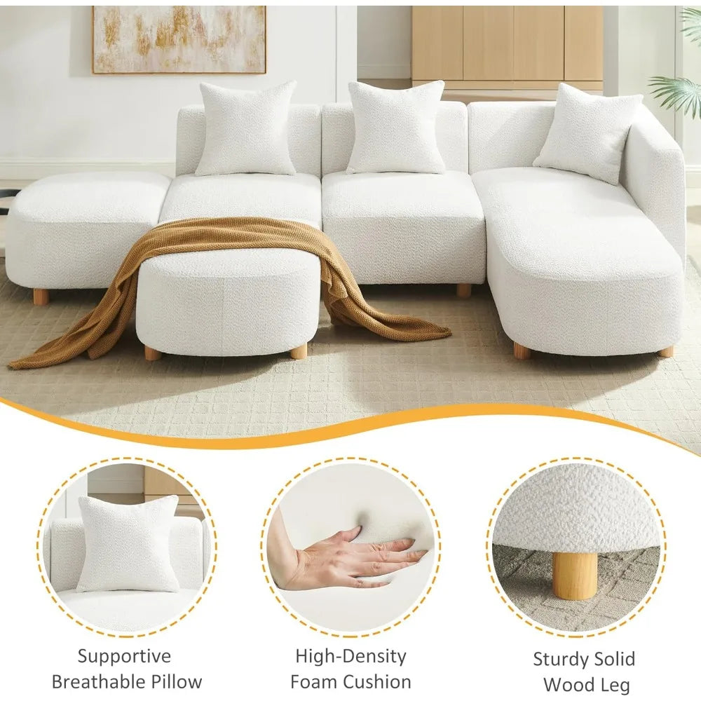 Modular Sectional Sofa Boucle Cloud Couch 5-Seater With Ottoman