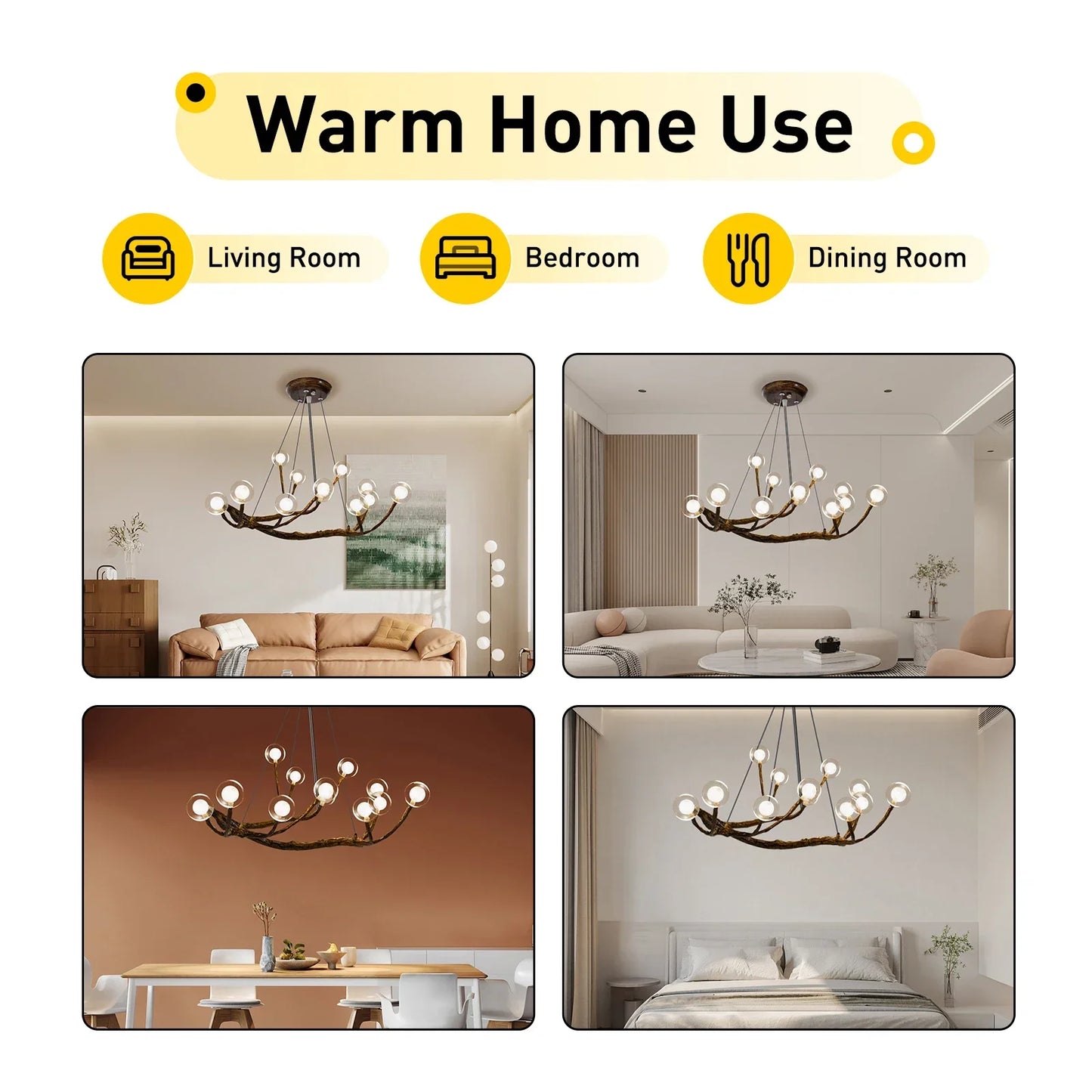 Bymaocar Modern Branch Chandelier LED Ceiling Light With Adjustable Chain