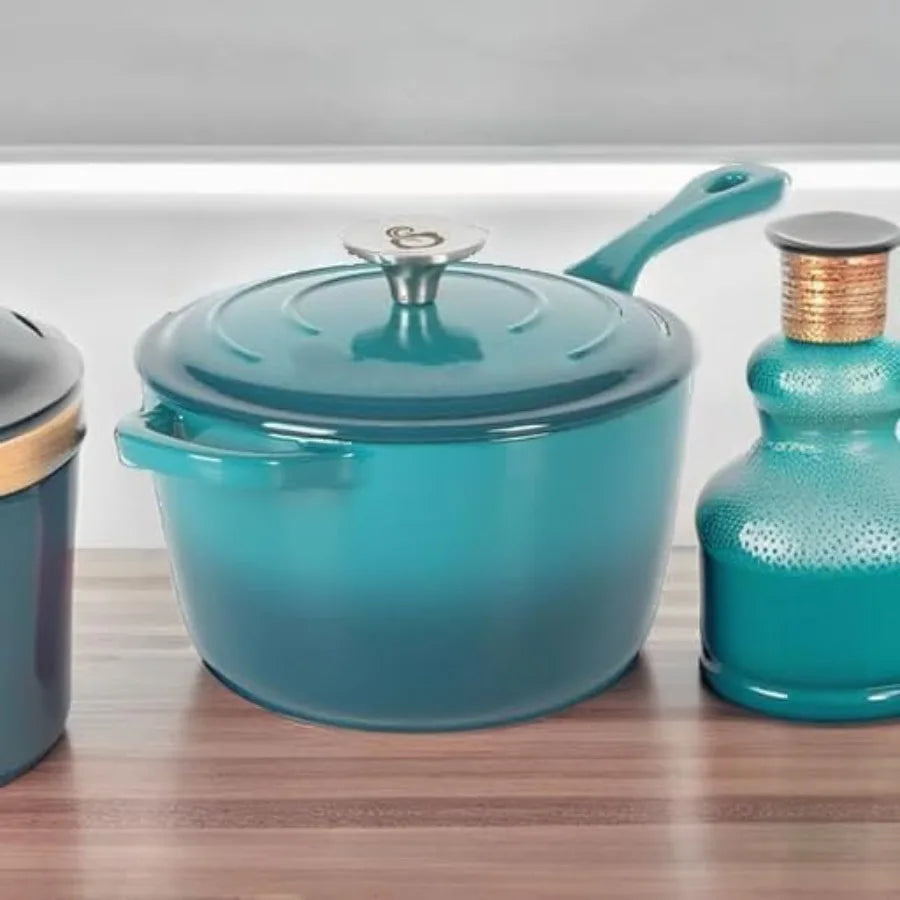 Heavy Duty Enameled Cast Iron Nonstick Saucepan With Lid