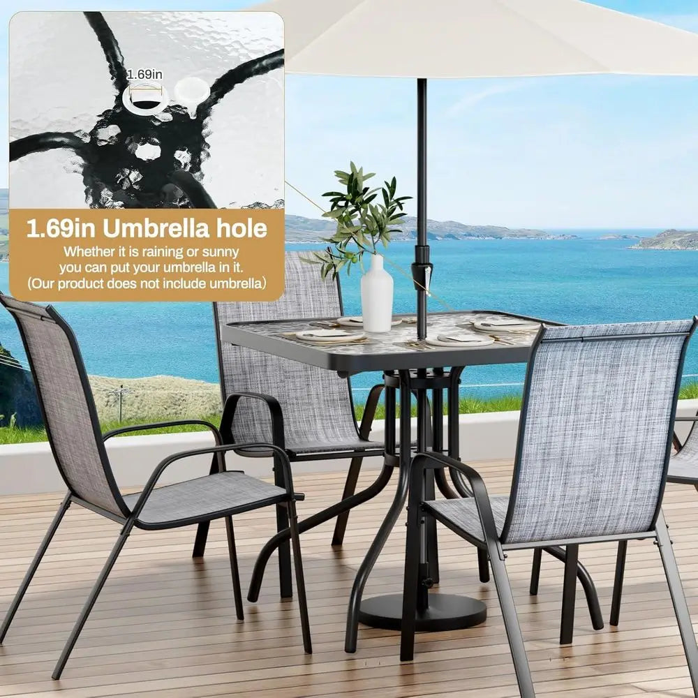 Outdoor Patio Dining Set for Five with Glass Table