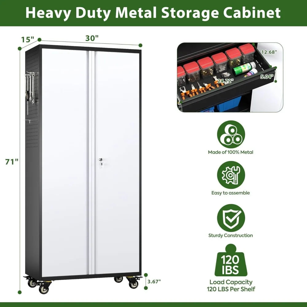 Garage Storage Cabinet On Wheels, Metal Tool Cabinet With Drawer