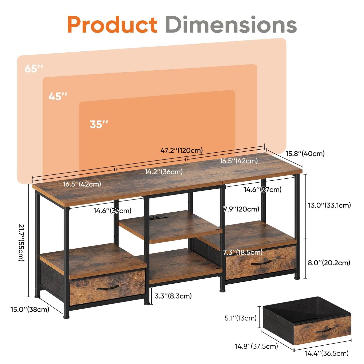 JHK Wooden TV Stand Entertainment Center With Adjustable Shelf Storage