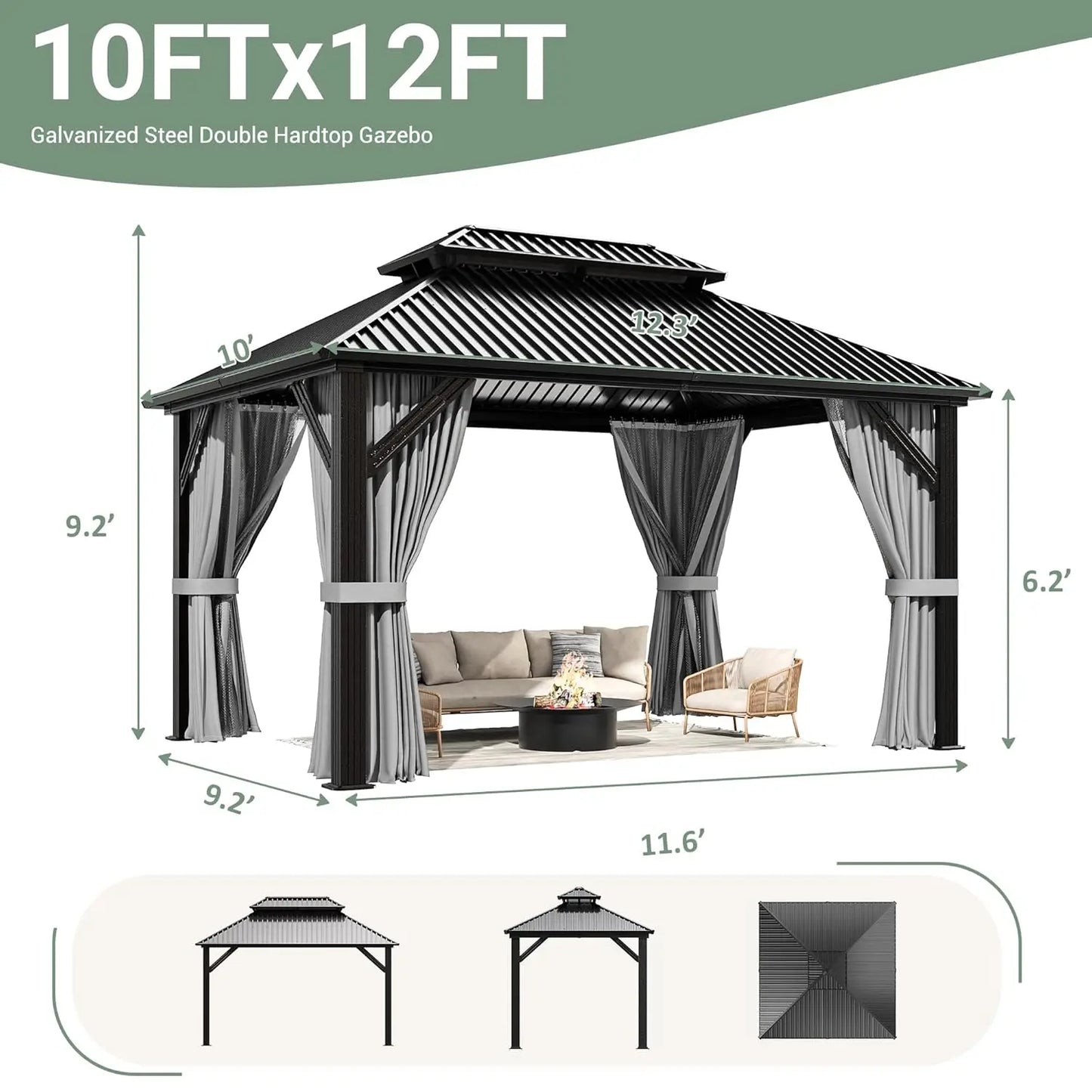 Aluminum Gazebo Hardtop Pergola With Steel Roof For Outdoor Use