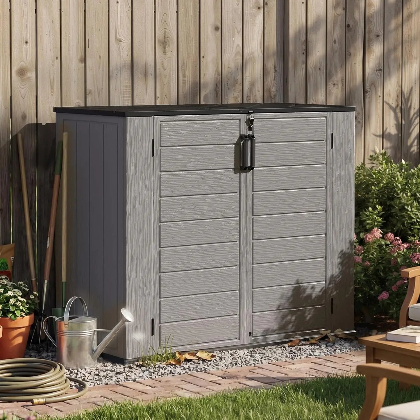 Waterproof Portable Horizontal Resin Outdoor Storage Cabinet For Yard Gear