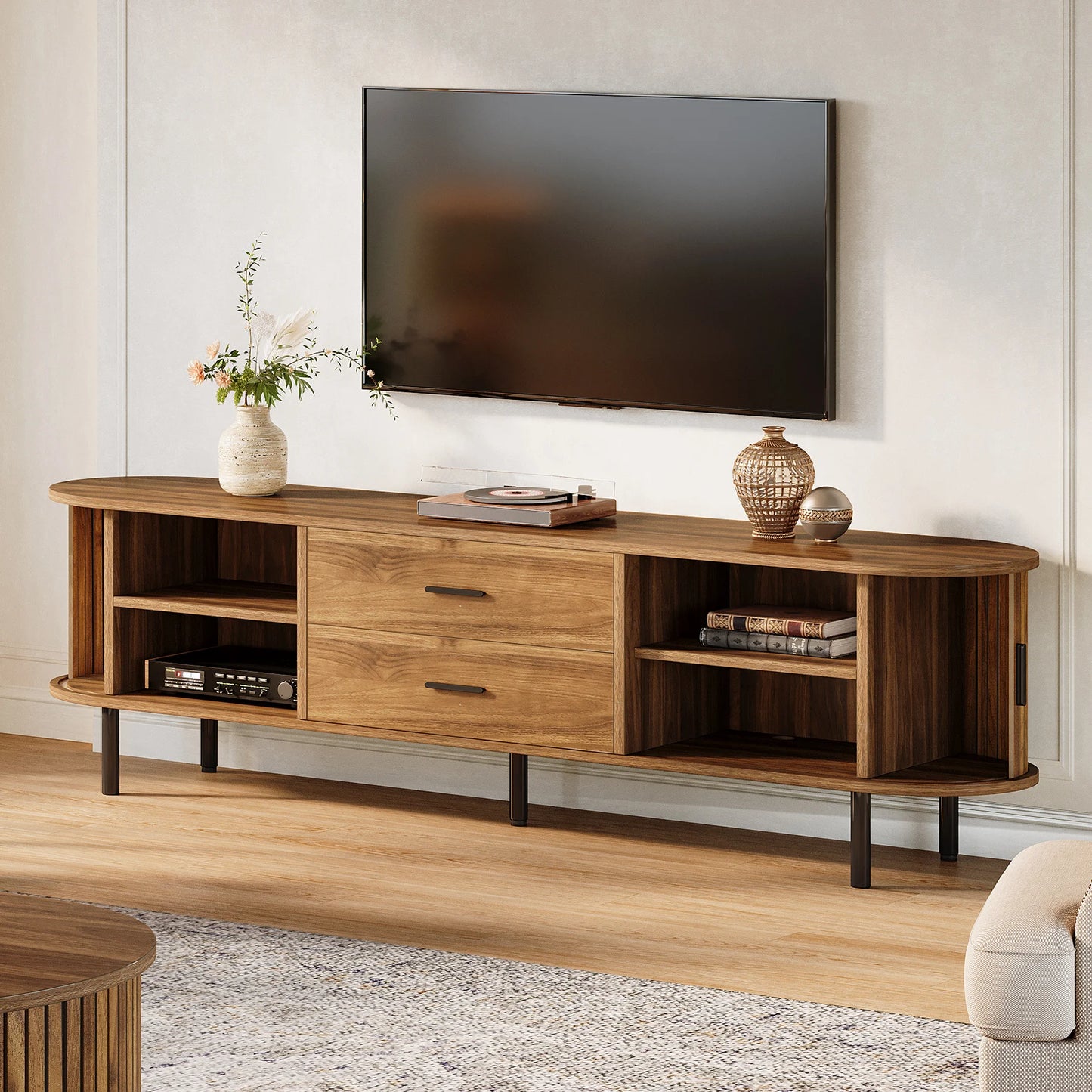 Tribesigns Mid Century Modern TV Stand With Sliding Tambour Doors