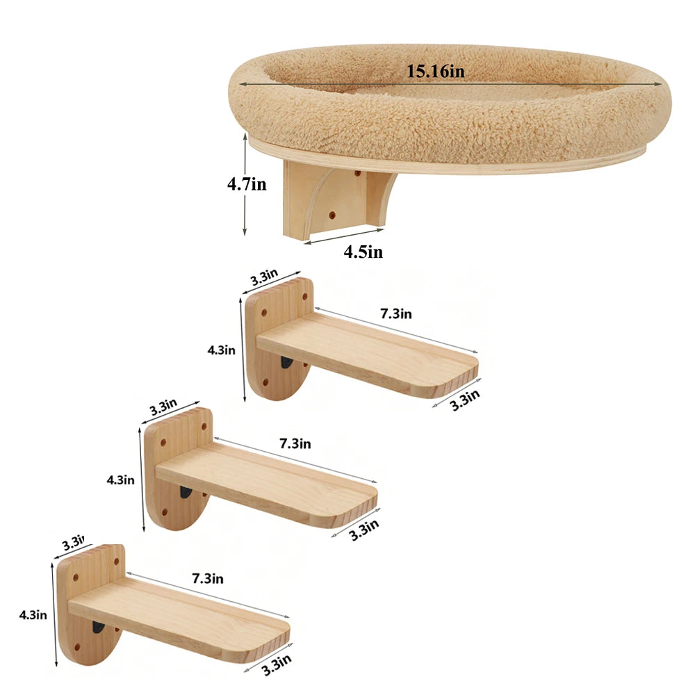 PETRAVEL Cat Wall Mounted Wooden Climbing Ladder Hammock Scratching Post