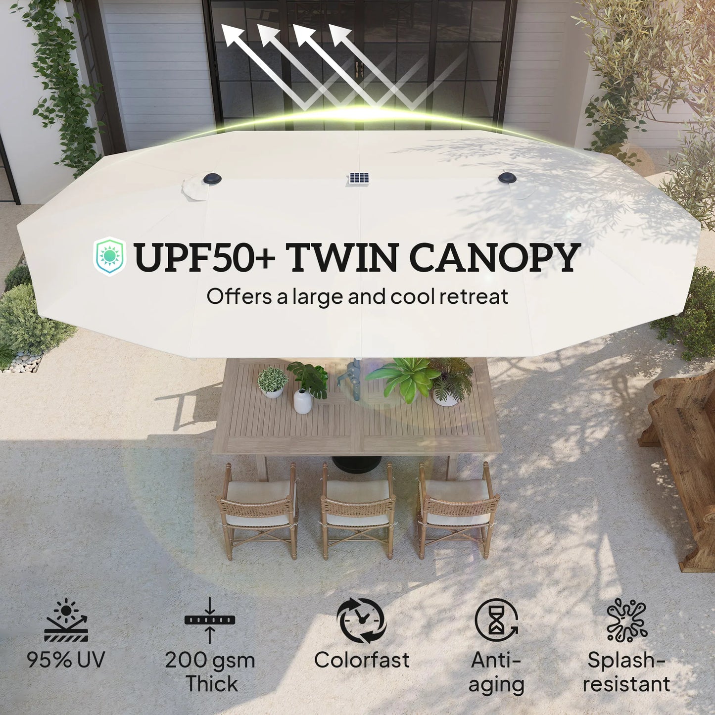 Outdoor Patio Umbrella With Built In Solar Lights UPF50Plus