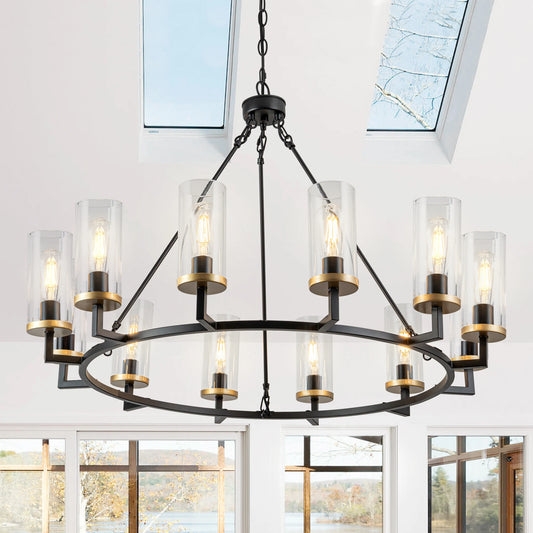 Glass Chandelier Twelve Lights Rustic Design Living Room Foyer Decor