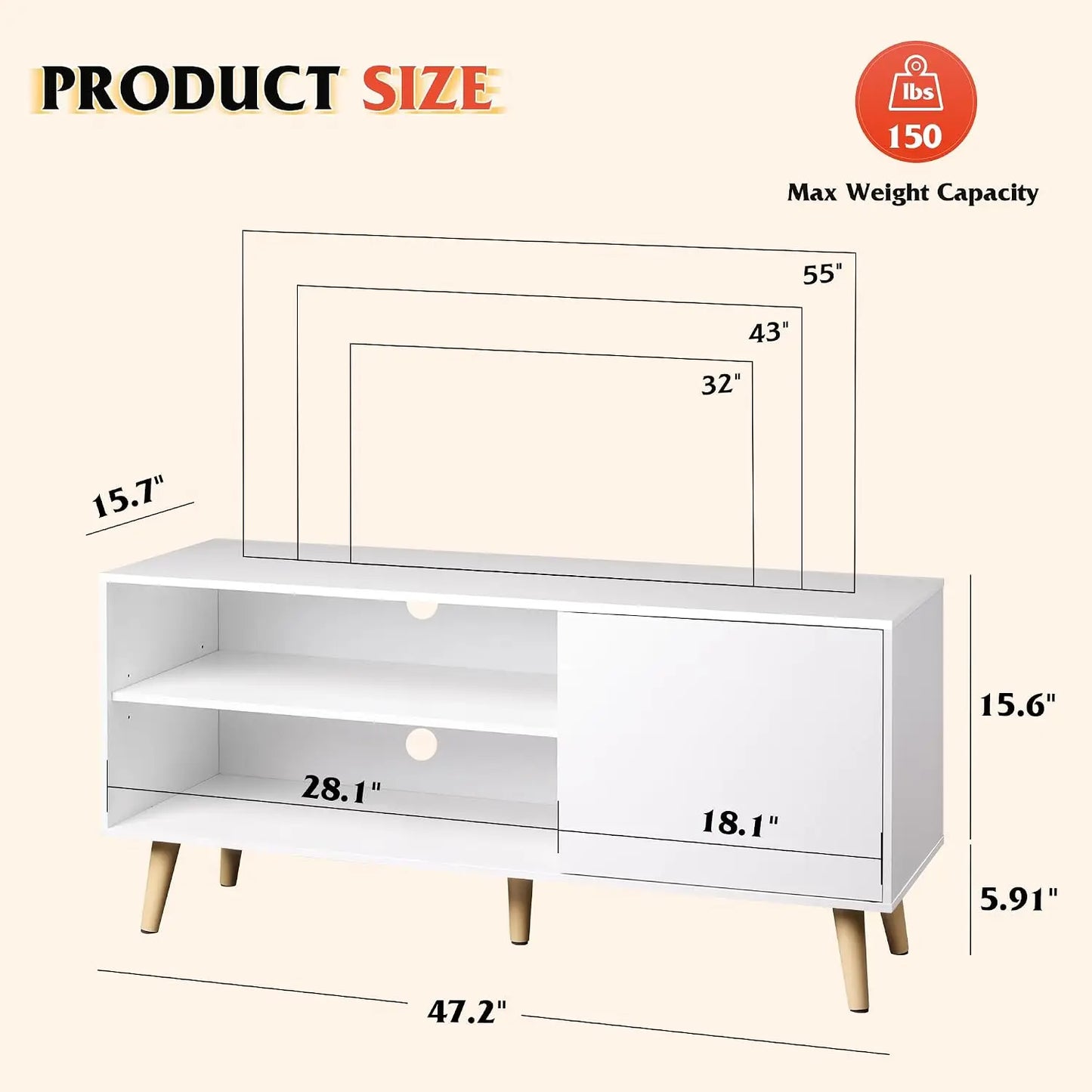 TV Stand With Storage Cabinet And Cable Management