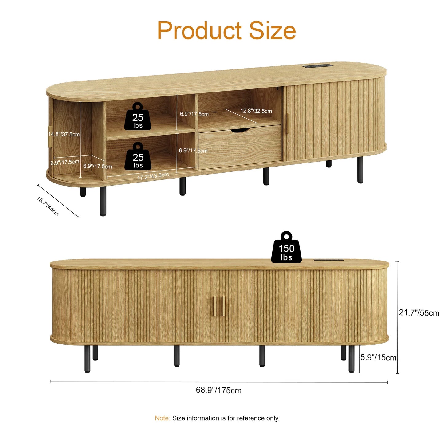 ONBRILL TV Stand With Power Outlet Storage And Adjustable Shelves