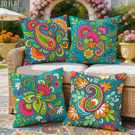 Boho Paisley Floral Print Throw Pillow Covers