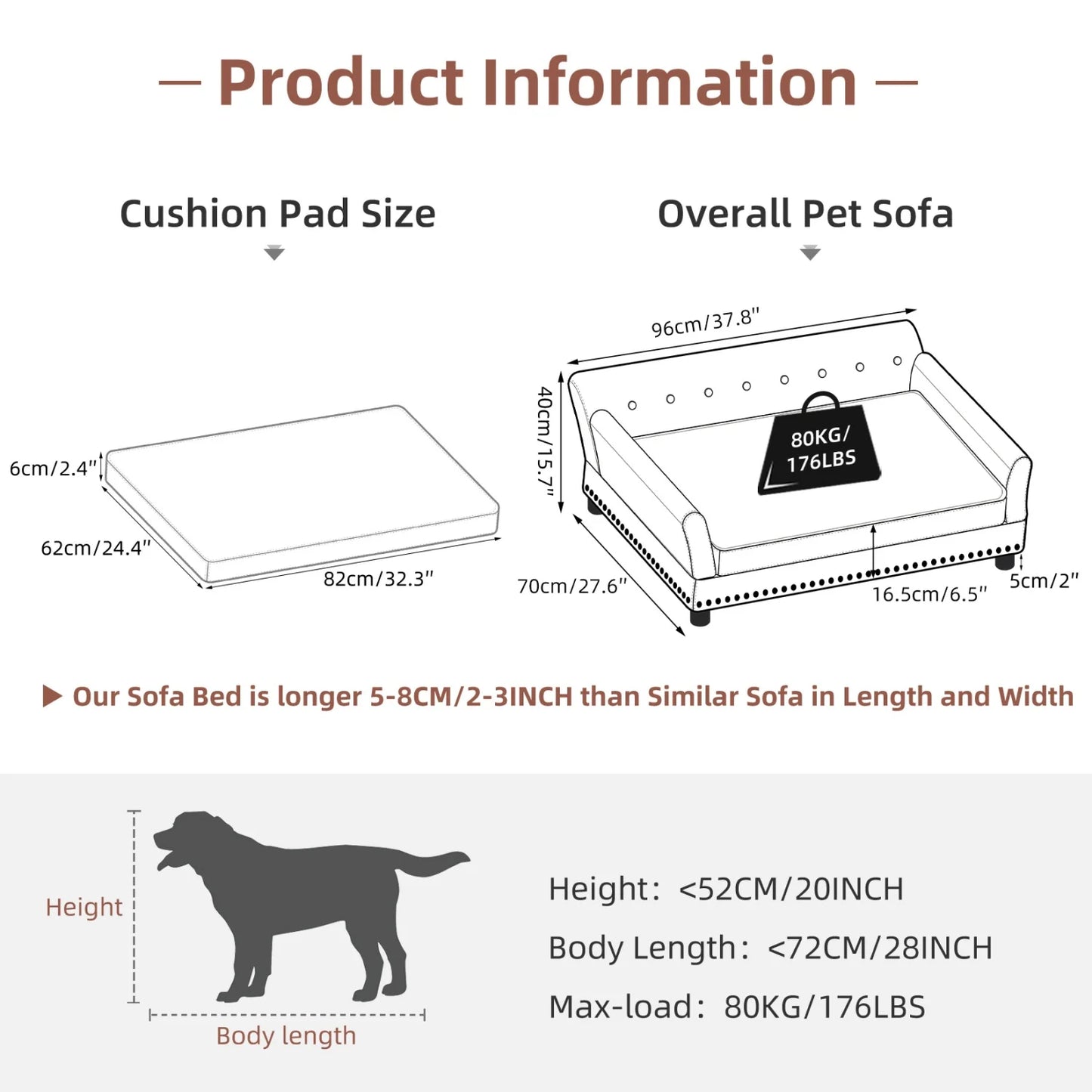 Bingopaw Elevated Microfiber Leather Dog Sofa With Removable Cushion