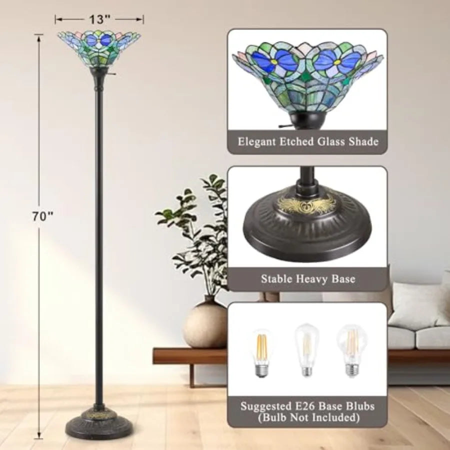 MDNG Tiffany Torchiere Floor Lamp Victorian Stained Glass Decor
