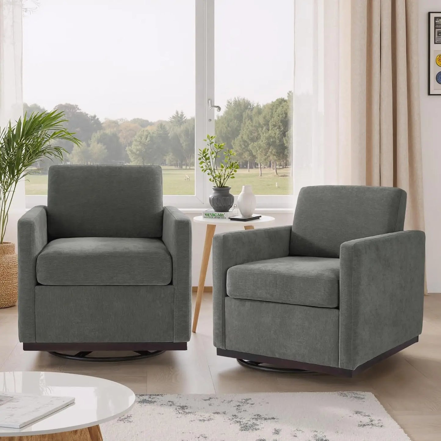 Upholstered Club Armchairs Set of 2 Chenille Fabric
