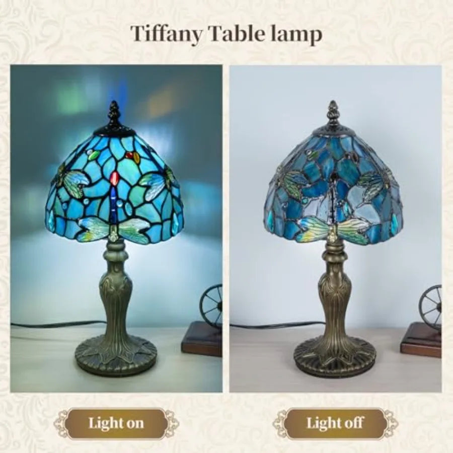 Tiffany Style Dragonfly Stained Glass Table Lamp for Bedroom and Living Room