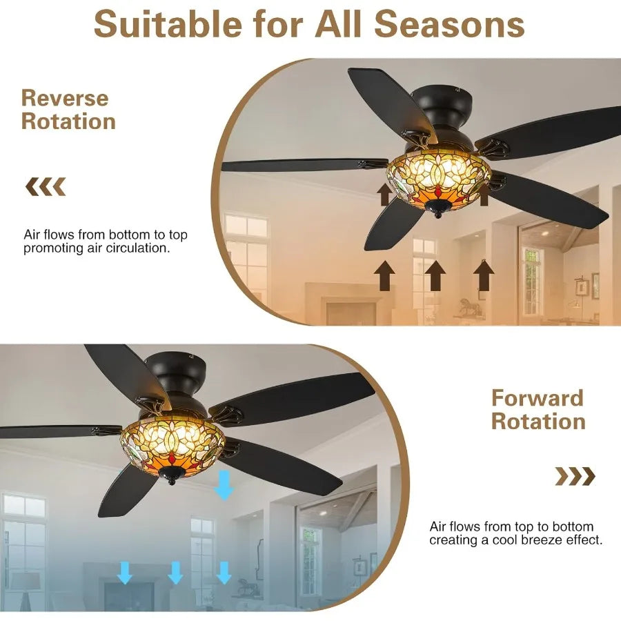 Tiffany Ceiling Fans With Lights 6 Speed Reversible Indoor