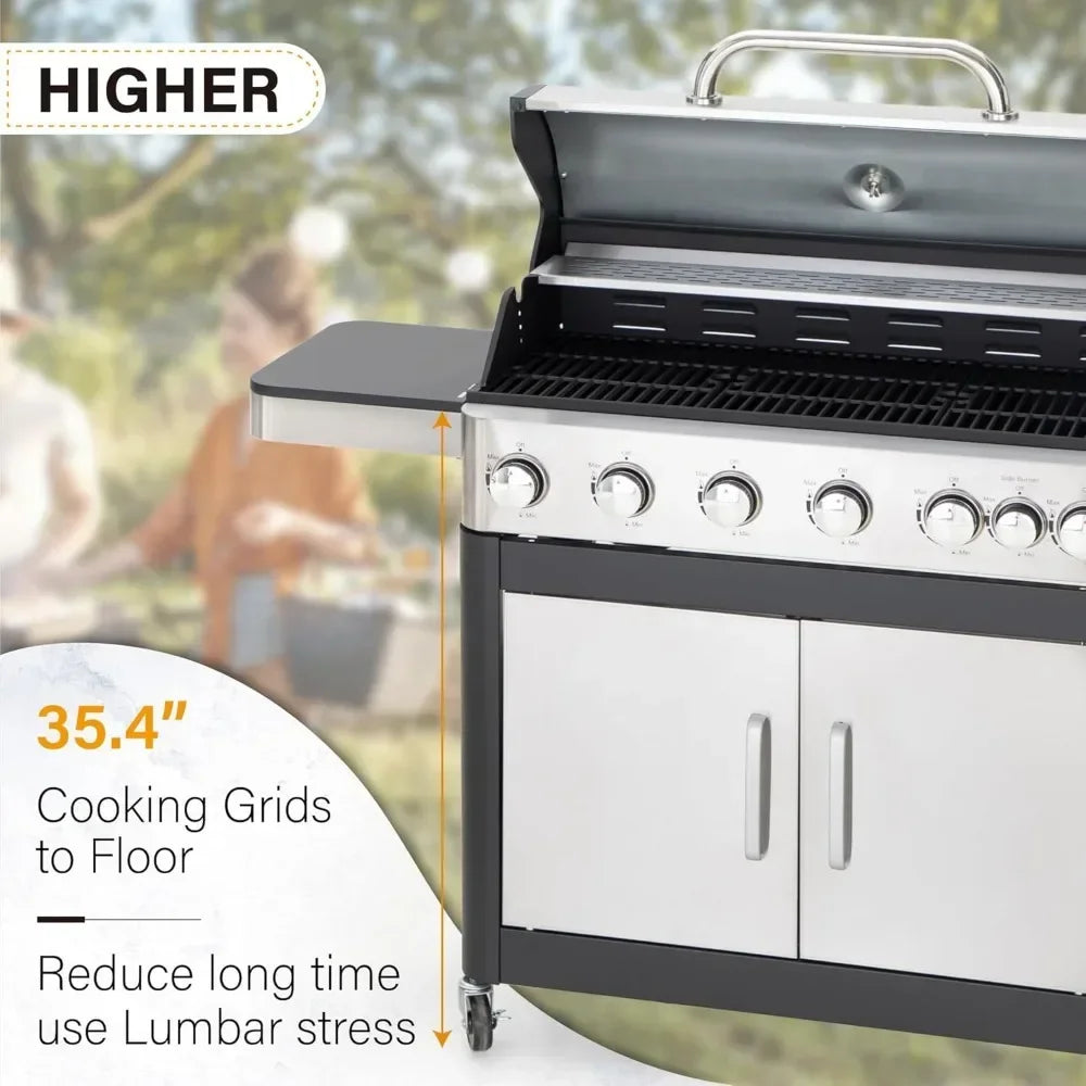 Barbecue Grill With Side Burner And Porcelain Enameled Grates