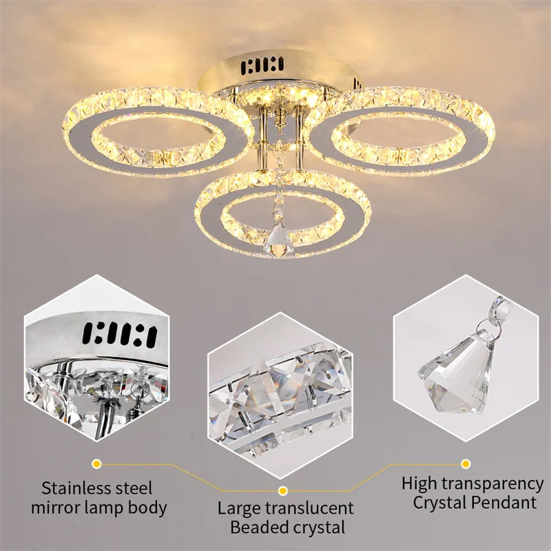 GreeLustr Crystal Pendant Light Ring Chandelier Living Room