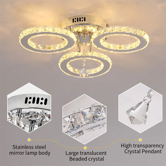 GreeLustr Crystal Pendant Light Ring Chandelier Living Room