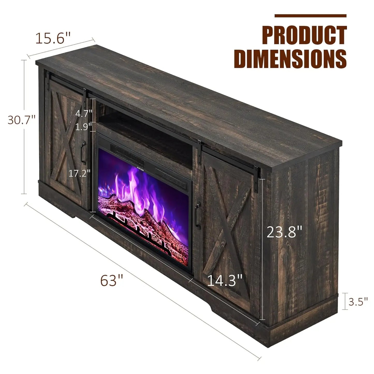 Farmhouse Fireplace TV Stand With Sliding Barn Door And Storage