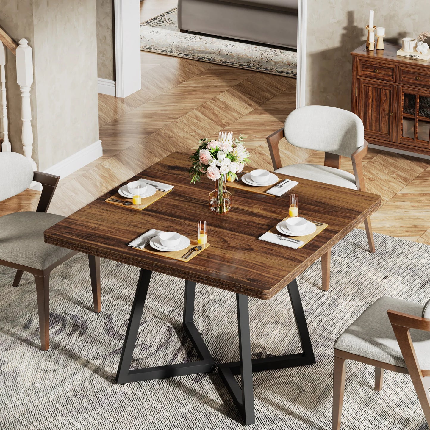 Tribesigns Square Dining Table Industrial Wood Kitchen Table