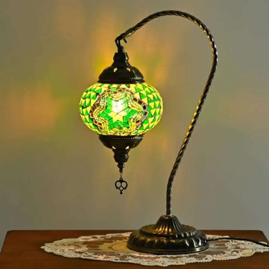Turkish Mosaic Glass Swan Neck Lamp Bedside Tiffany Style