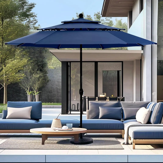 Outdoor Patio Umbrella Three Tier Vented Market Windproof UV Resistant