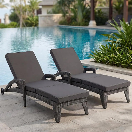 Patio Chaise Lounge Set Of 2 Outdoor Wicker Lounges With Armrests