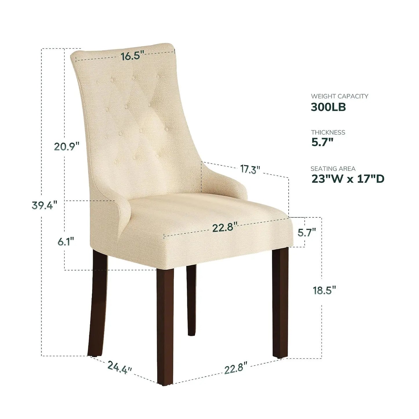 Wingback Dining Chairs Set Of 2 Tufted Upholstered Wooden Legs
