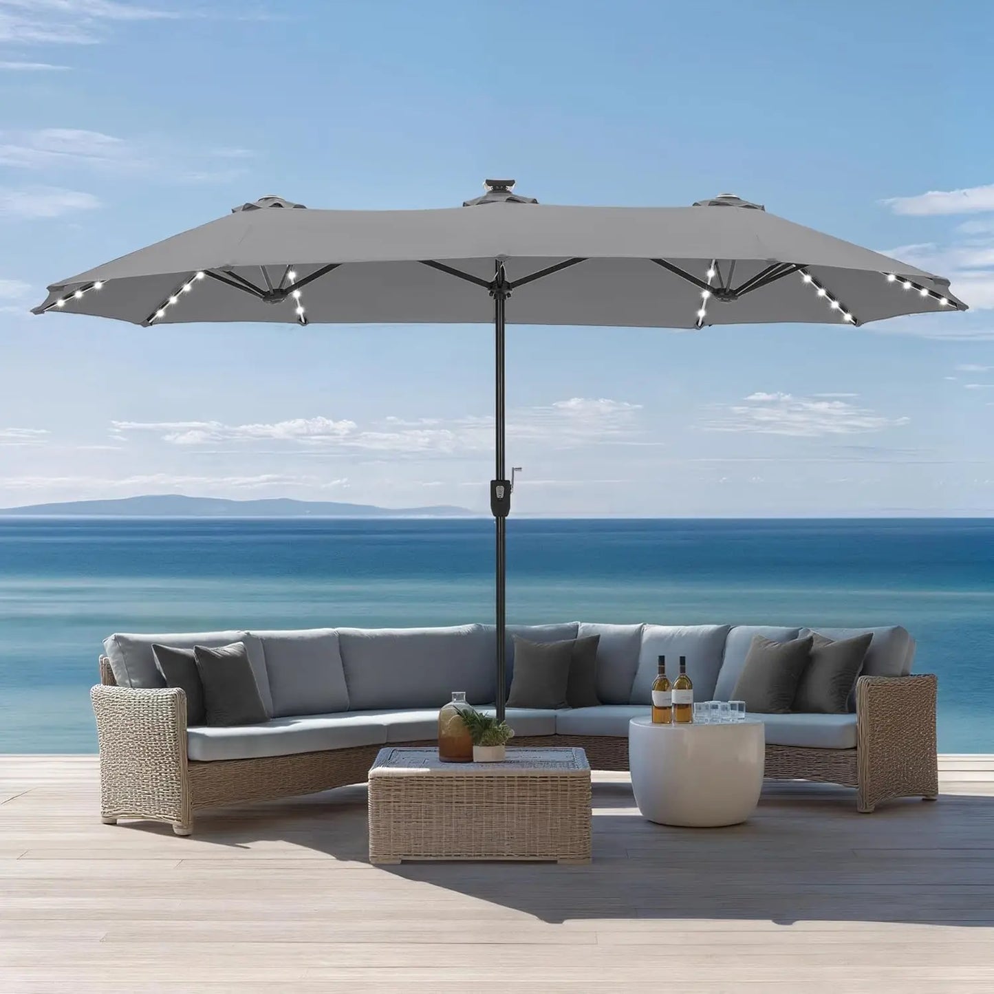 HUANZHUANG Outdoor Patio Umbrella With Solar LED Lights