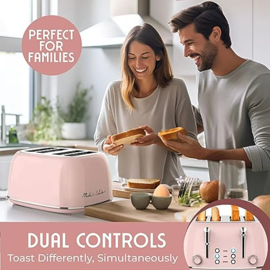 Mueller Retro Toaster with Extra Wide Slots Bagel Defrost and Cancel Function 6 Browning Levels Dual Independent Controls Remov