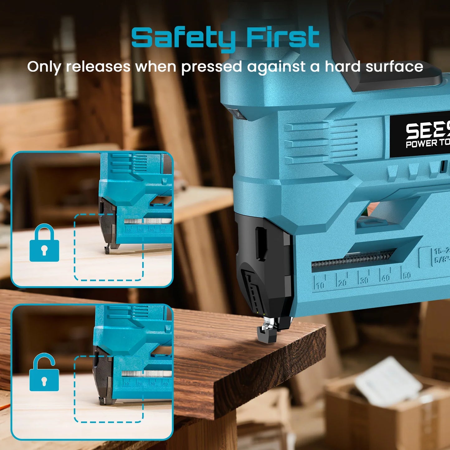 Seesii 18 Gauge Cordless Brad Nailer With 1000 Nails And Batteries
