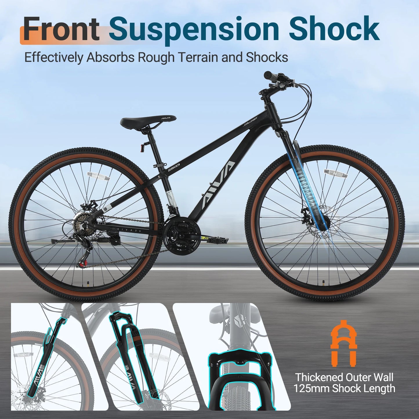 AIVA Hardtail MTB 21 Speed Mountain Bike Aluminum Frame Disc Brakes