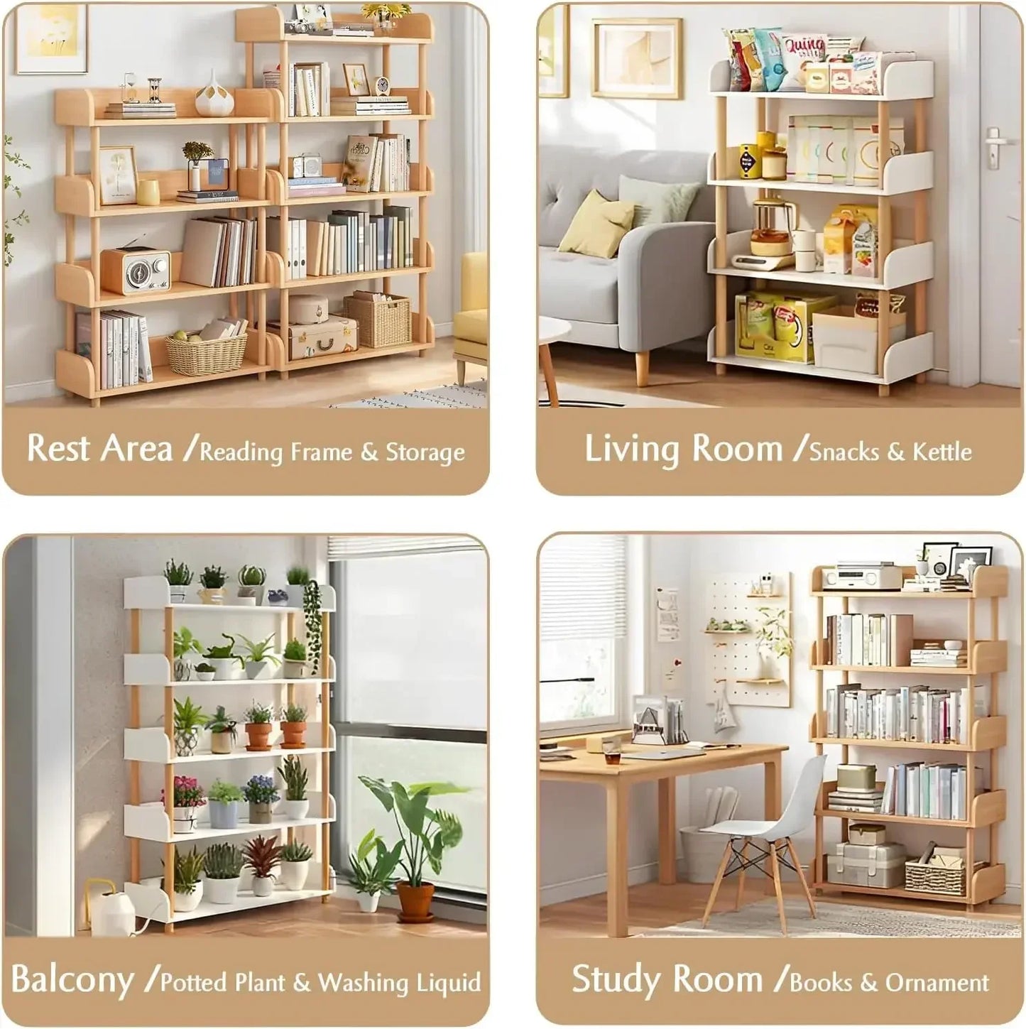 5 Tier Wooden Open Bookcase Modern Display Bookshelf Top Edge