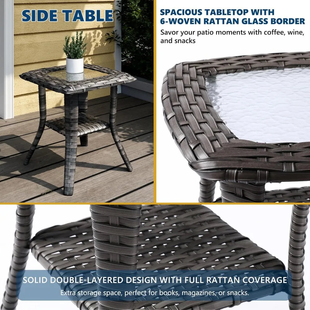 360° Wicker Swivel Rocker Chairs Outdoor Bistro Conversation Chairs Sets of 2 with Side Table 3 Pieces Patio Furniture Set for