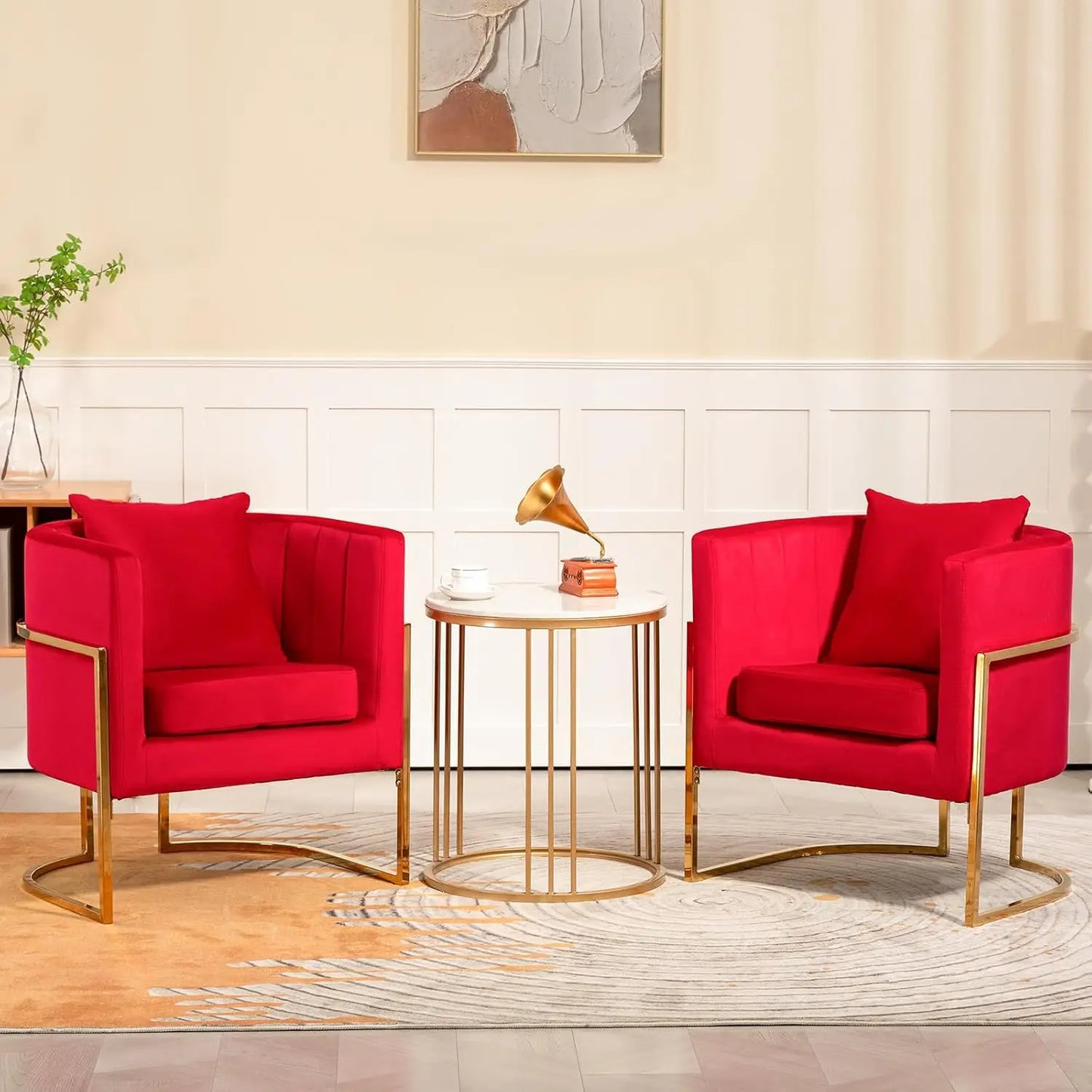 Velvet Accent Chair Set of 2 Mid Century Upholstered Barrel Armchairs
