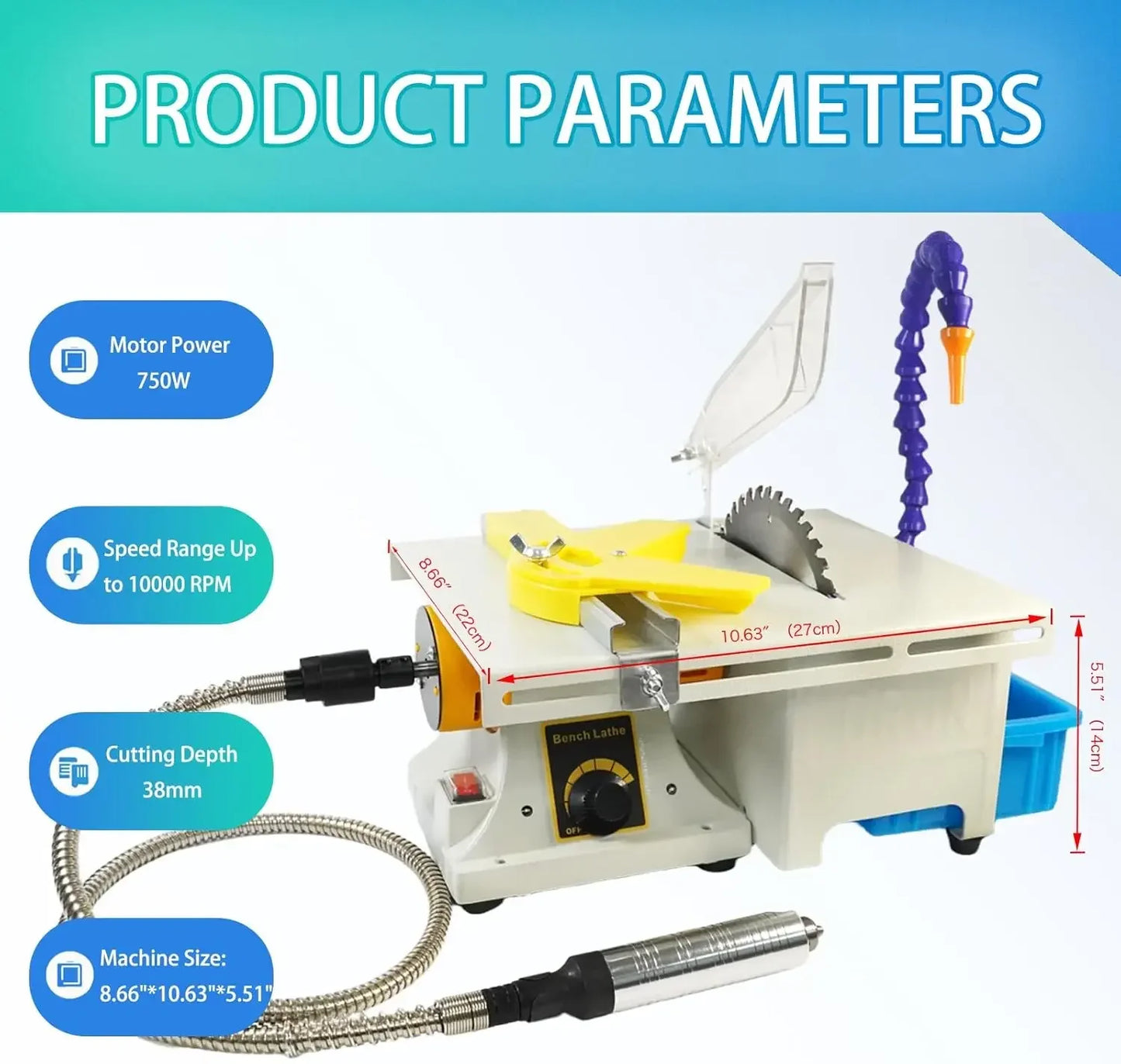 750W Lapidary Rock Saw For Jewelry Gemstone Cutting And Polishing